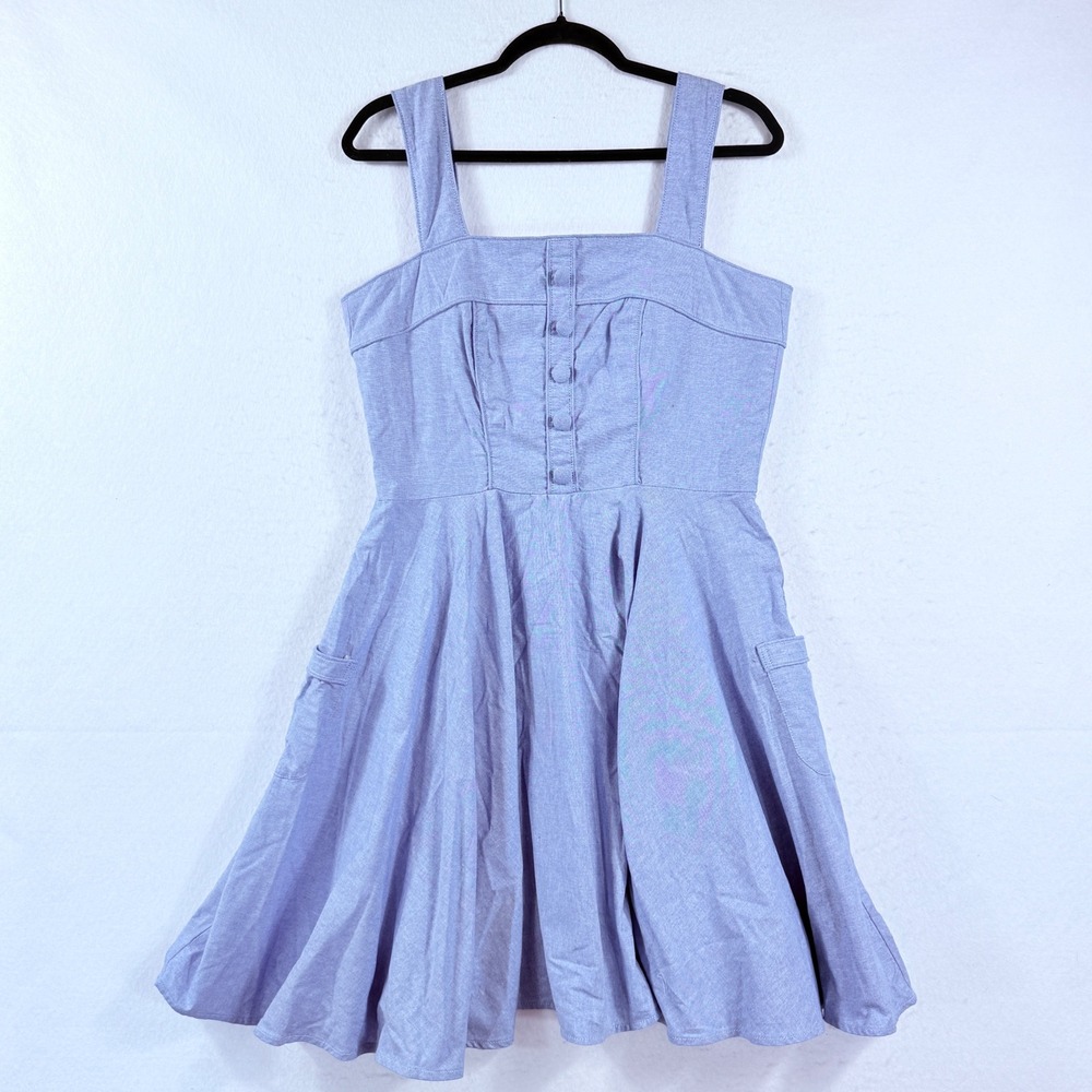 Magnolia Place Fit & Flare Dress Women XL Blue Chambray Twirl Retro Rockabilly